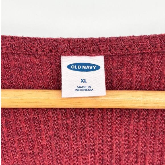 Old Navy Ruby Red Ribbed Knit Wrap Long Sleeve Top Size XL - Picture 4 of 5
